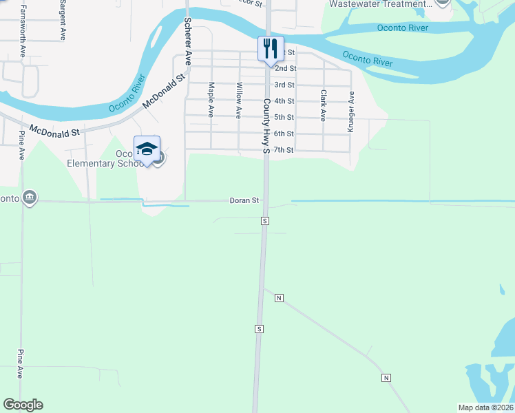 map of restaurants, bars, coffee shops, grocery stores, and more near 2106 Tilden Avenue in Oconto