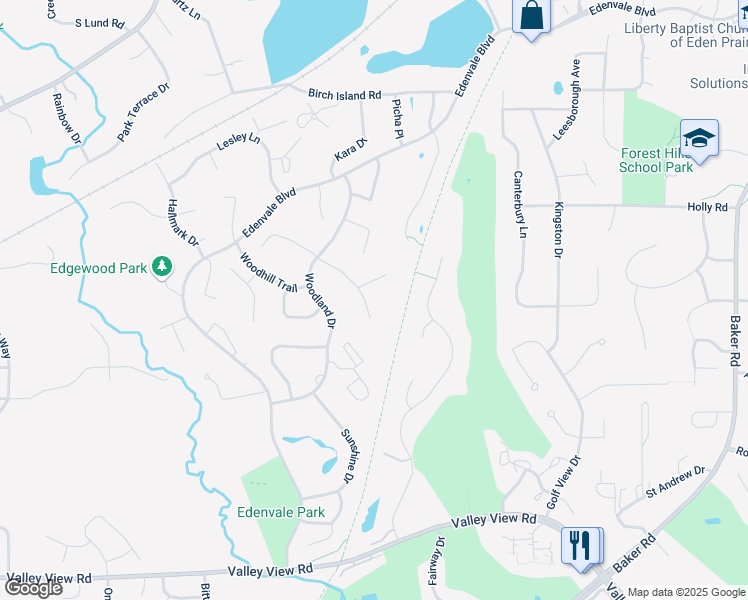 map of restaurants, bars, coffee shops, grocery stores, and more near 14820 Ironwood Court in Eden Prairie