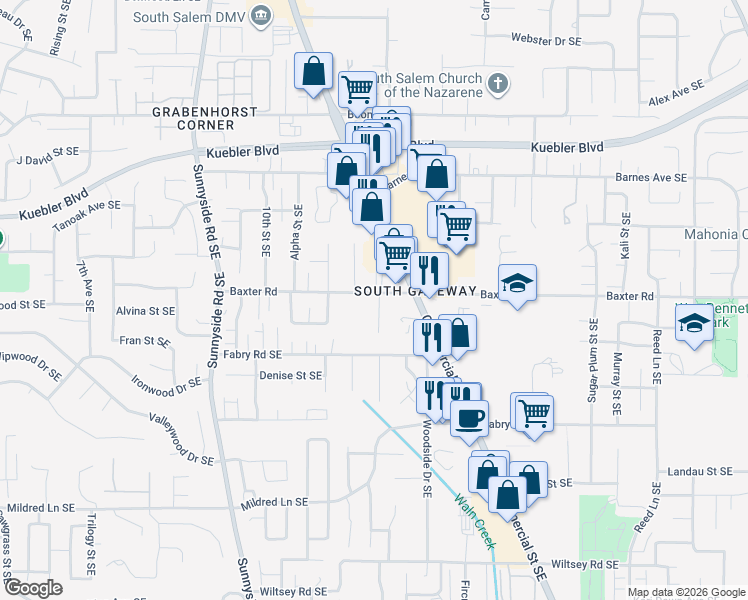 map of restaurants, bars, coffee shops, grocery stores, and more near 5415 Nicole Court Southeast in Salem