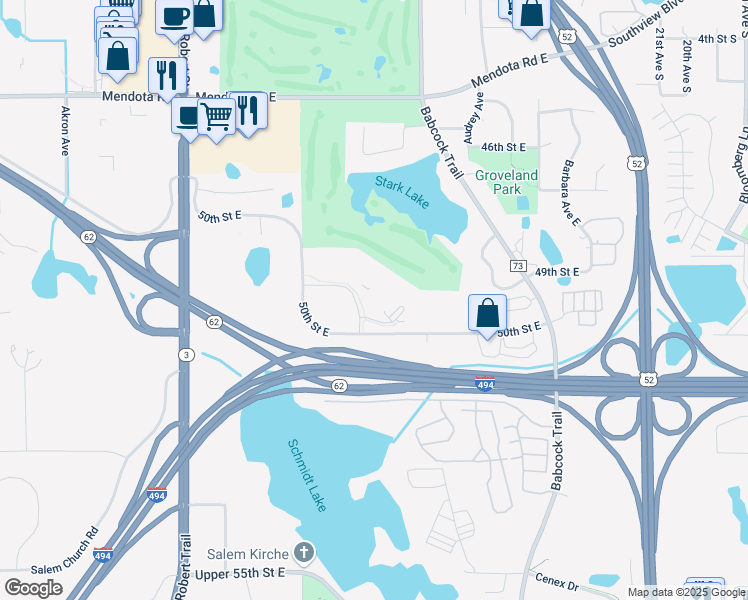 map of restaurants, bars, coffee shops, grocery stores, and more near 4930 Ashley Lane in Inver Grove Heights