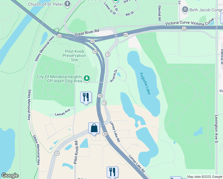 map of restaurants, bars, coffee shops, grocery stores, and more near 2160 State Highway 13 in Mendota Heights