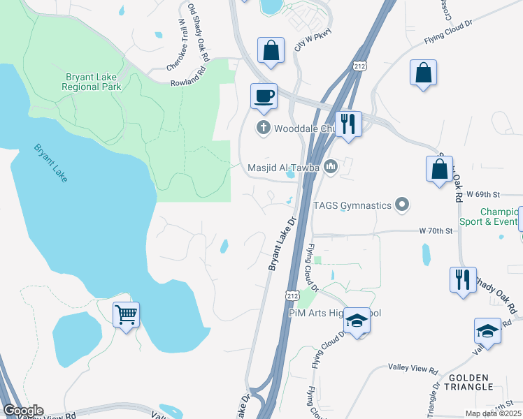 map of restaurants, bars, coffee shops, grocery stores, and more near 7000 Meg Grace Lane in Eden Prairie