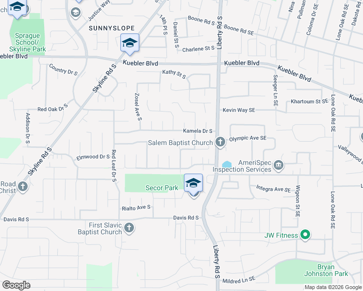 map of restaurants, bars, coffee shops, grocery stores, and more near 5458 East Ridge Street South in Salem