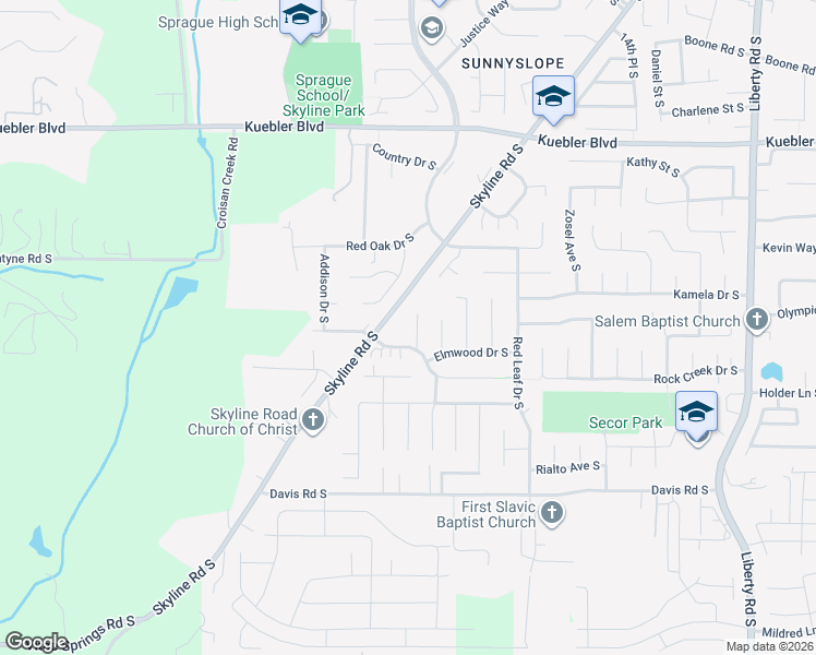 map of restaurants, bars, coffee shops, grocery stores, and more near 2150 Maplewood Drive South in Salem