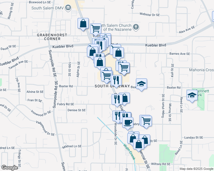 map of restaurants, bars, coffee shops, grocery stores, and more near 5438 Nicole Court Southeast in Salem