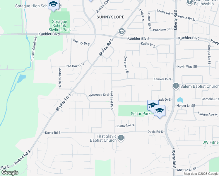 map of restaurants, bars, coffee shops, grocery stores, and more near 5365 Red Leaf Drive South in Salem