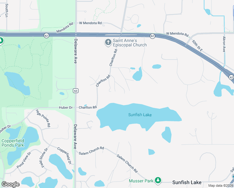 map of restaurants, bars, coffee shops, grocery stores, and more near 2154 Charlton Road in Sunfish Lake