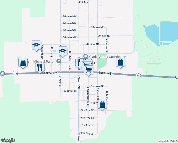 map of restaurants, bars, coffee shops, grocery stores, and more near in Clark