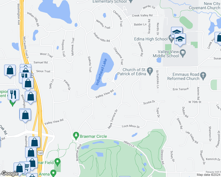 map of restaurants, bars, coffee shops, grocery stores, and more near 6924 Valley View Road in Minneapolis