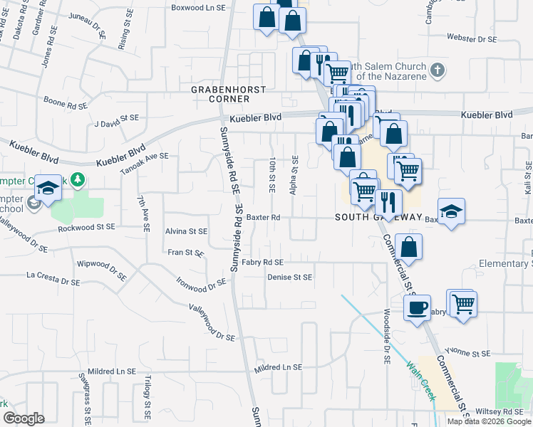 map of restaurants, bars, coffee shops, grocery stores, and more near 5324 9th Court Southeast in Salem