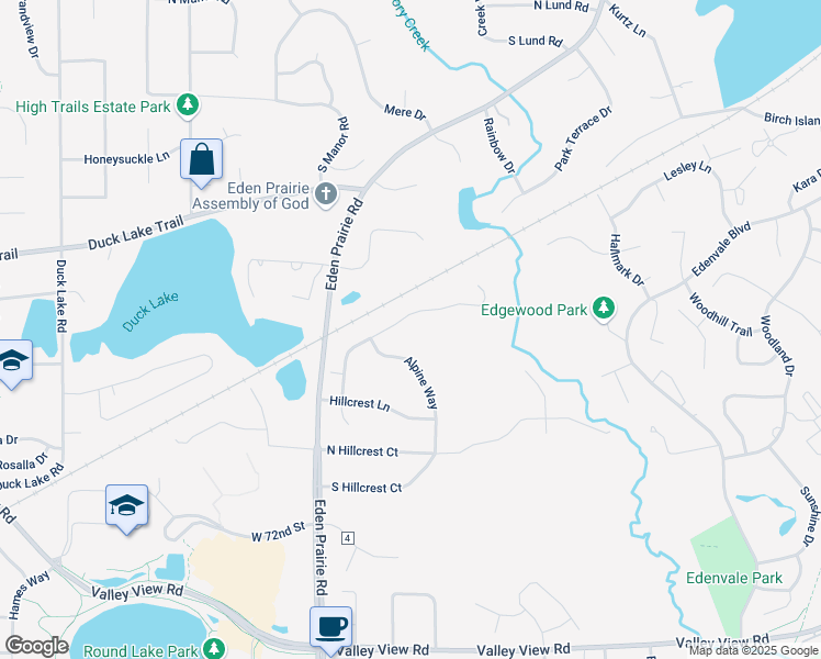 map of restaurants, bars, coffee shops, grocery stores, and more near 6886 Alpine Trail in Eden Prairie