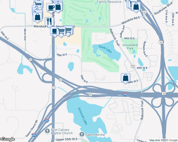 map of restaurants, bars, coffee shops, grocery stores, and more near Ashley Lane in Inver Grove Heights