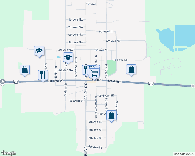 map of restaurants, bars, coffee shops, grocery stores, and more near 299 2nd Ave NE in Clark