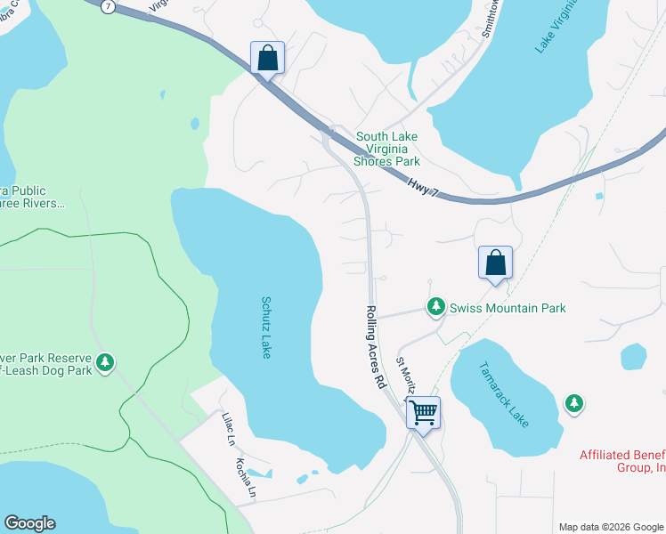 map of restaurants, bars, coffee shops, grocery stores, and more near 7000 Rolling Acres Road in Excelsior