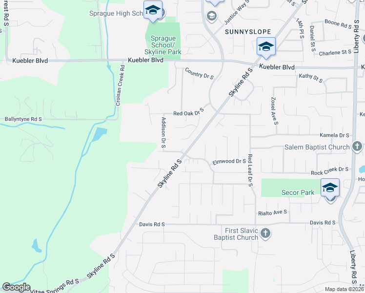 map of restaurants, bars, coffee shops, grocery stores, and more near 2335 Maplewood Drive South in Salem