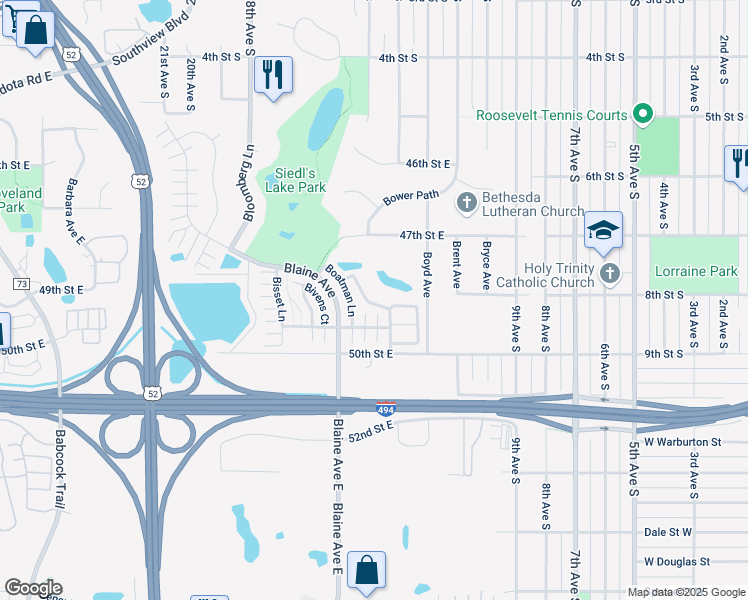 map of restaurants, bars, coffee shops, grocery stores, and more near 4886 Bolger Trail in Inver Grove Heights