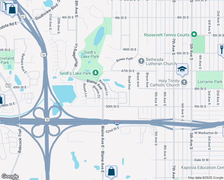 map of restaurants, bars, coffee shops, grocery stores, and more near 4861 Boatman Lane in Inver Grove Heights