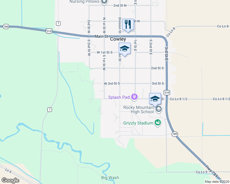 map of restaurants, bars, coffee shops, grocery stores, and more near 352 South Division Street in Lovell