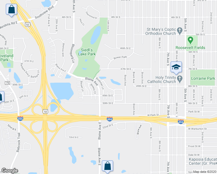 map of restaurants, bars, coffee shops, grocery stores, and more near 4874 Bolger Trail in Inver Grove Heights