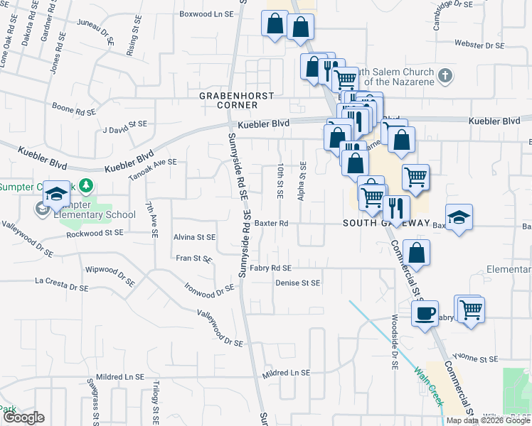 map of restaurants, bars, coffee shops, grocery stores, and more near 5380 9th Court Southeast in Salem