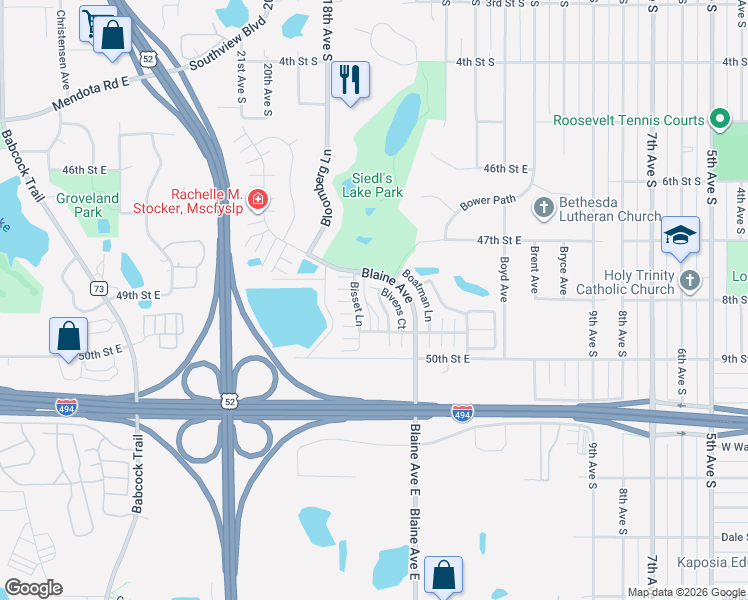 map of restaurants, bars, coffee shops, grocery stores, and more near 4860 Bivens Court in Inver Grove Heights