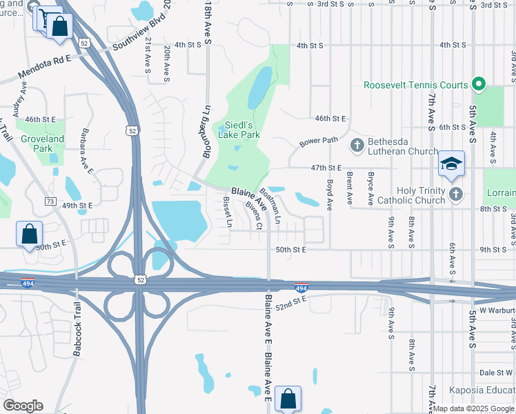 map of restaurants, bars, coffee shops, grocery stores, and more near 4878 Bivens Court in Inver Grove Heights