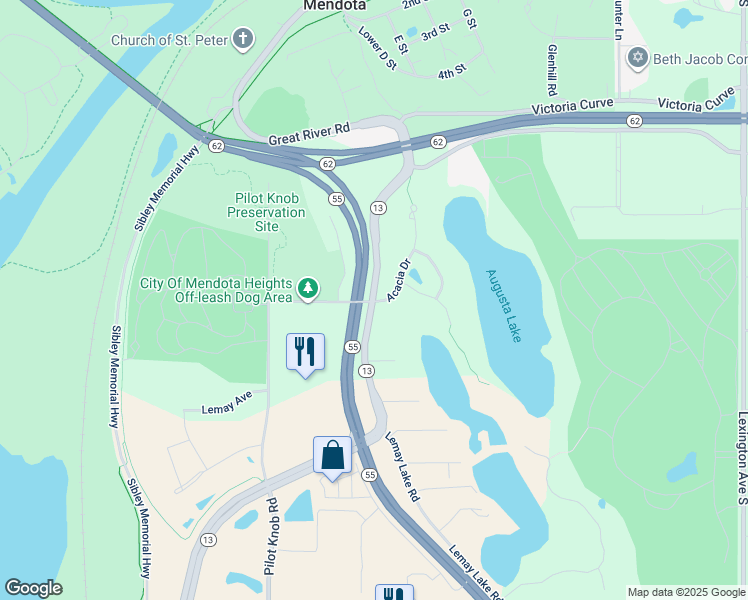 map of restaurants, bars, coffee shops, grocery stores, and more near 2160 State Highway 13 in Mendota Heights