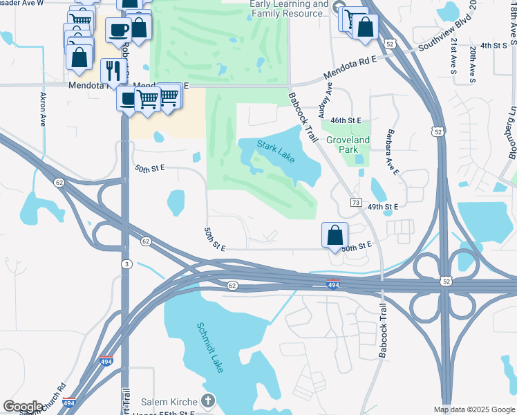 map of restaurants, bars, coffee shops, grocery stores, and more near 4920 Ashley Lane in Inver Grove Heights