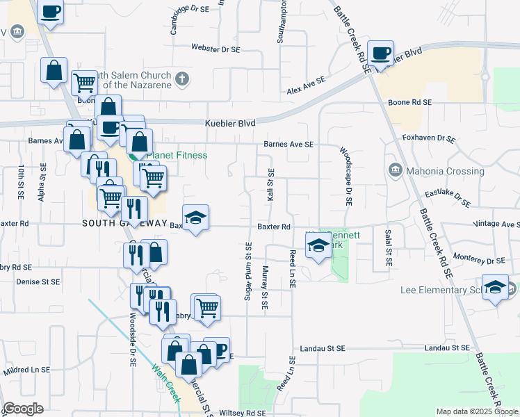 map of restaurants, bars, coffee shops, grocery stores, and more near 5324 Snowflake Street Southeast in Salem