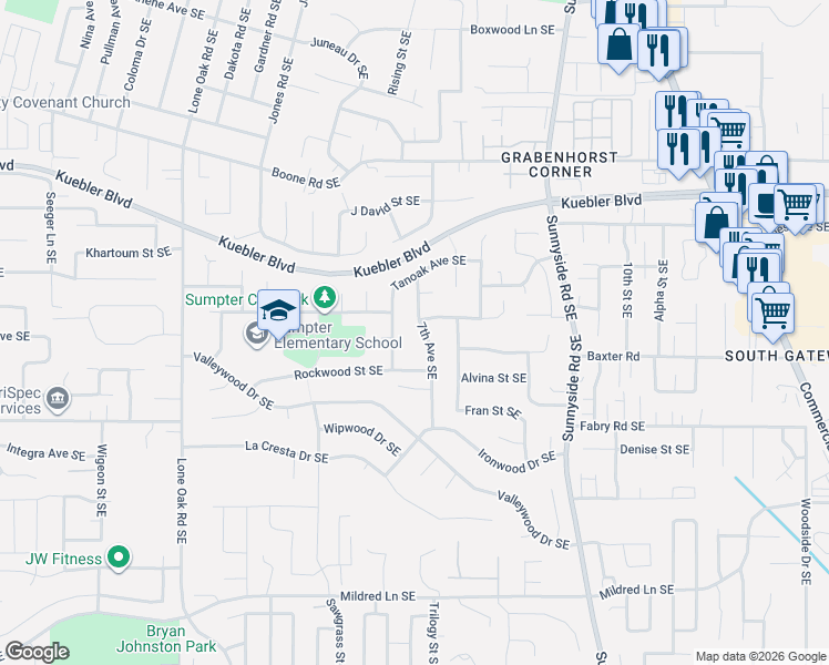 map of restaurants, bars, coffee shops, grocery stores, and more near 5335 7th Avenue Southeast in Salem