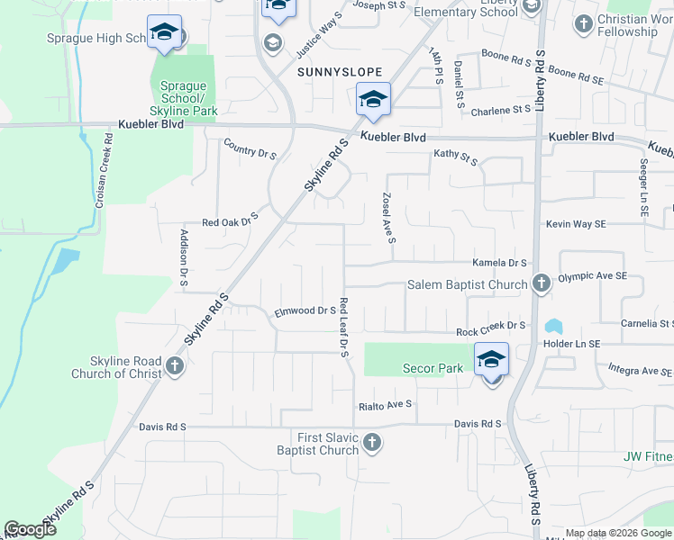 map of restaurants, bars, coffee shops, grocery stores, and more near 5325 Red Leaf Drive South in Salem