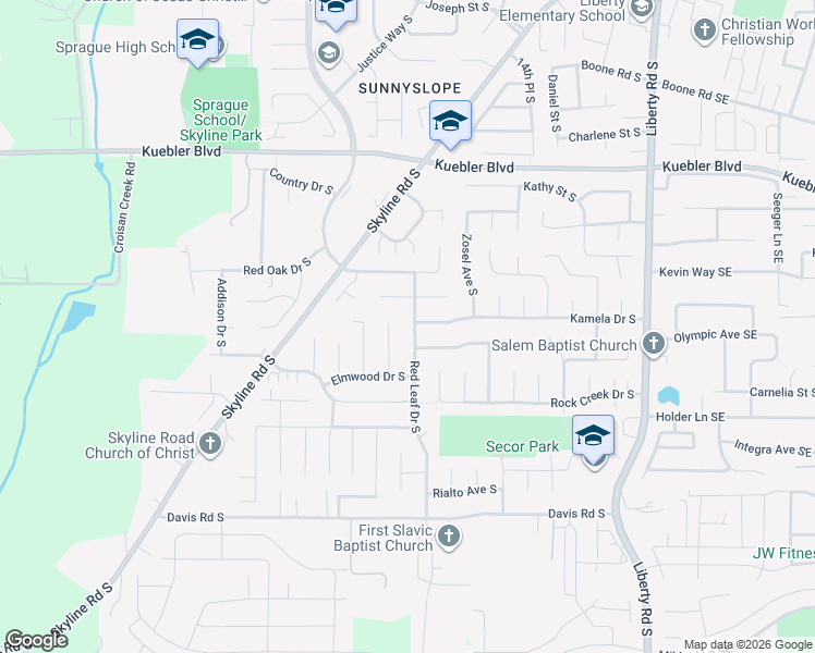 map of restaurants, bars, coffee shops, grocery stores, and more near 5325 Red Leaf Drive South in Salem