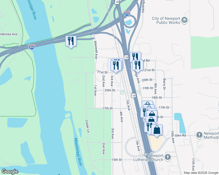 map of restaurants, bars, coffee shops, grocery stores, and more near 1933 3rd Avenue in Newport