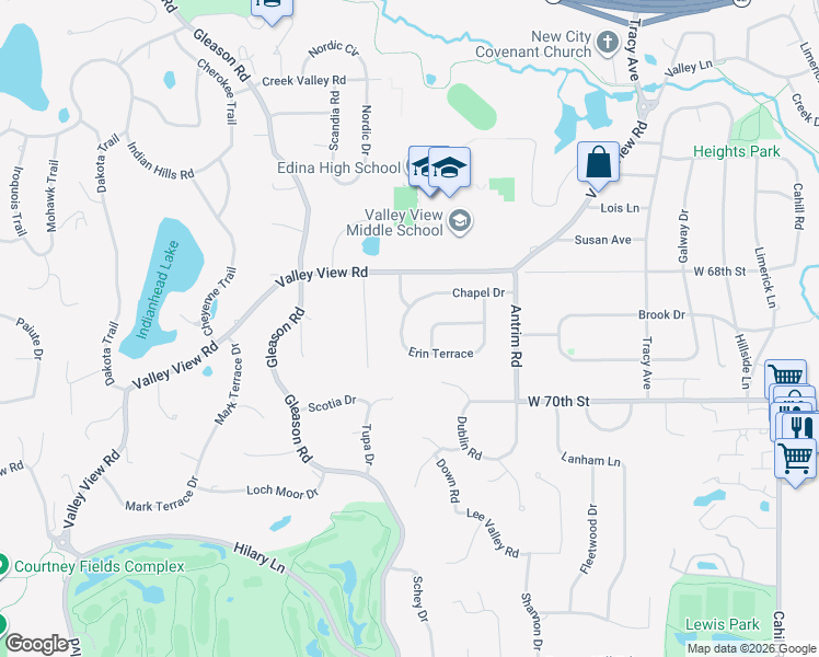 map of restaurants, bars, coffee shops, grocery stores, and more near 6821 Chapel Lane in Edina