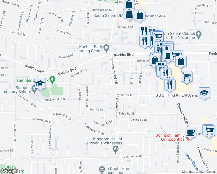 map of restaurants, bars, coffee shops, grocery stores, and more near 880 Carmelcrest Court Southeast in Salem