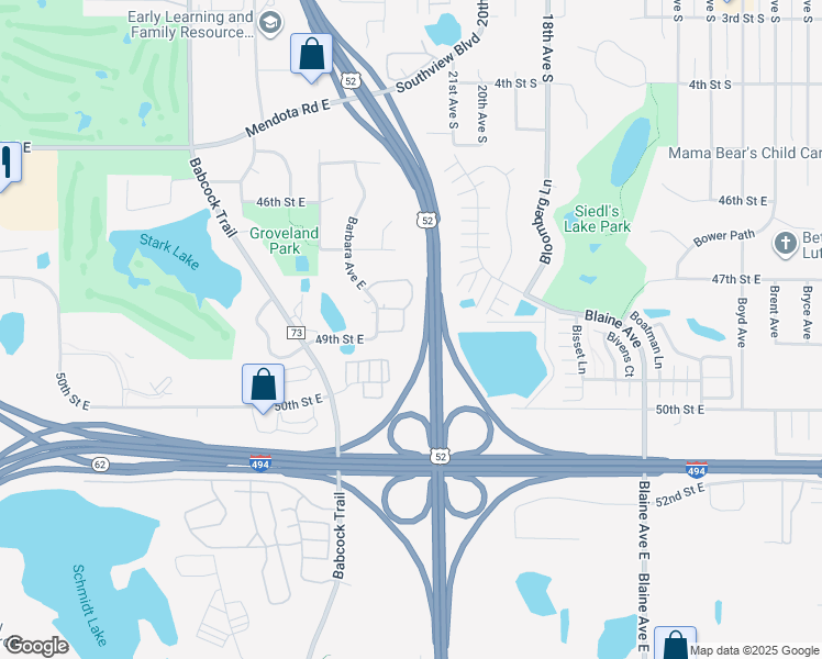 map of restaurants, bars, coffee shops, grocery stores, and more near 2148 49th Way East in Inver Grove Heights