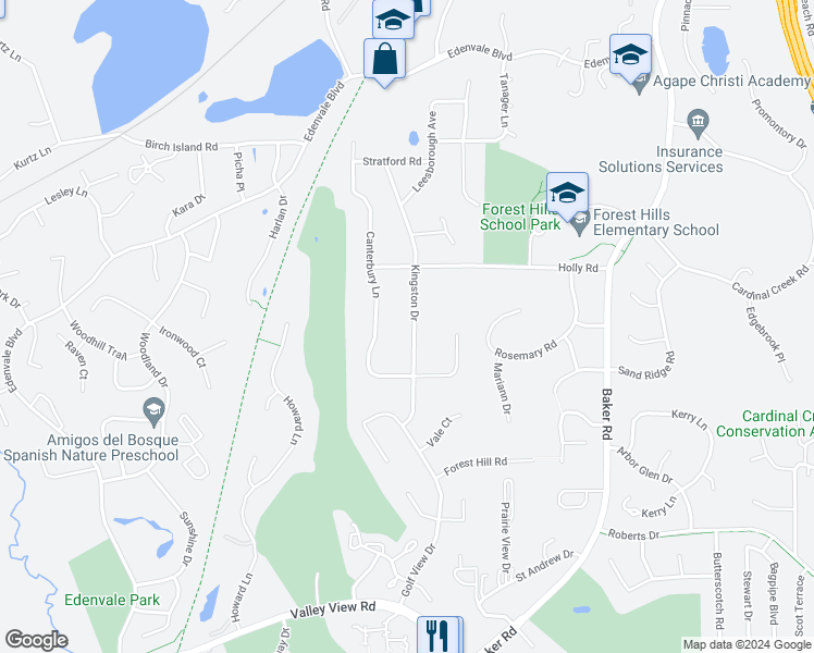 map of restaurants, bars, coffee shops, grocery stores, and more near 6890 Kingston Drive in Eden Prairie