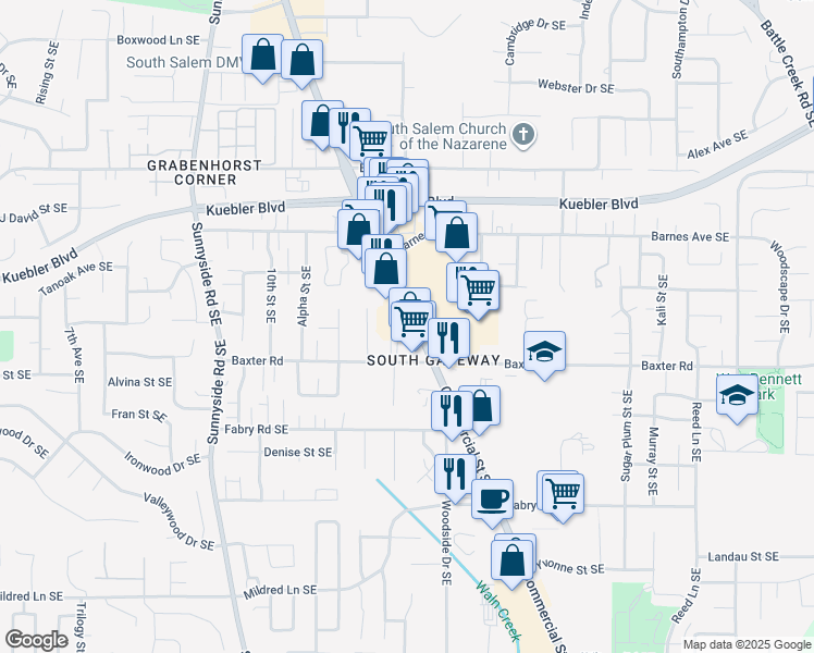 map of restaurants, bars, coffee shops, grocery stores, and more near 5325 Commercial Street Southeast in Salem