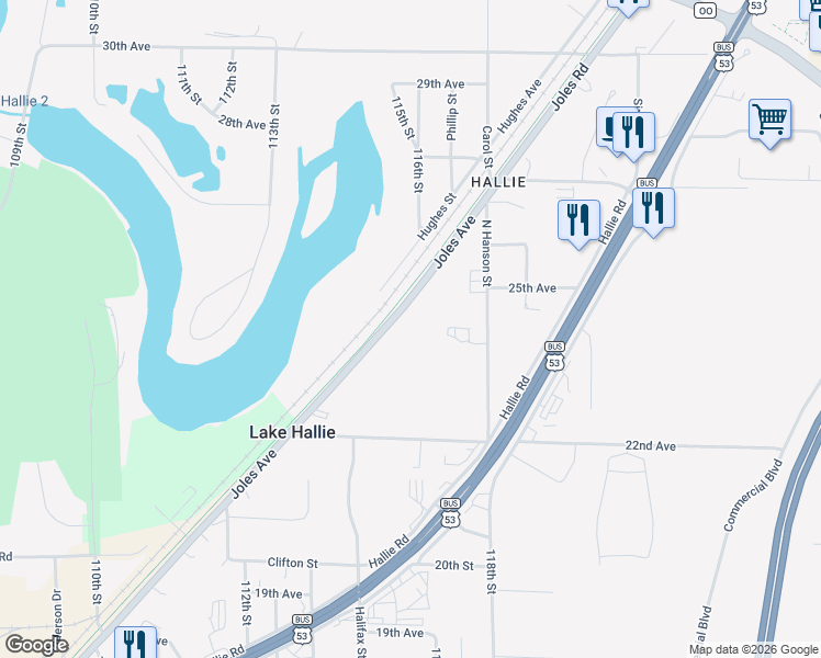 map of restaurants, bars, coffee shops, grocery stores, and more near 2513 County Highway OO in Chippewa Falls