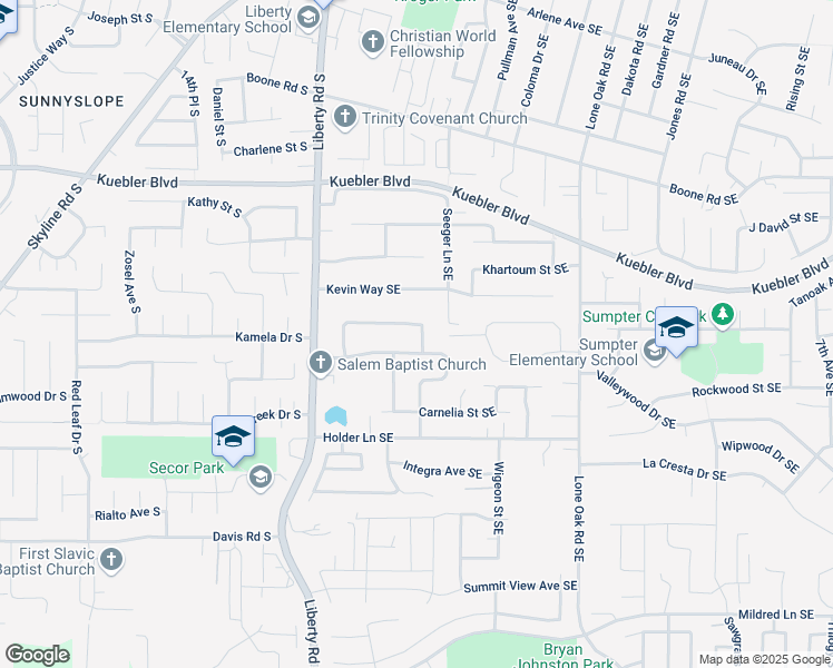 map of restaurants, bars, coffee shops, grocery stores, and more near 5313 Atlantis Avenue Southeast in Salem