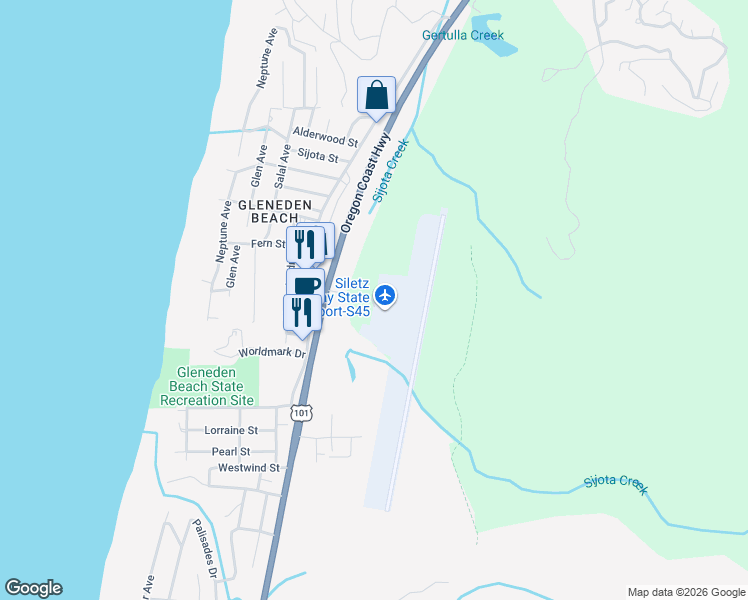 map of restaurants, bars, coffee shops, grocery stores, and more near Tom Robertson Boulevard in Lincoln City