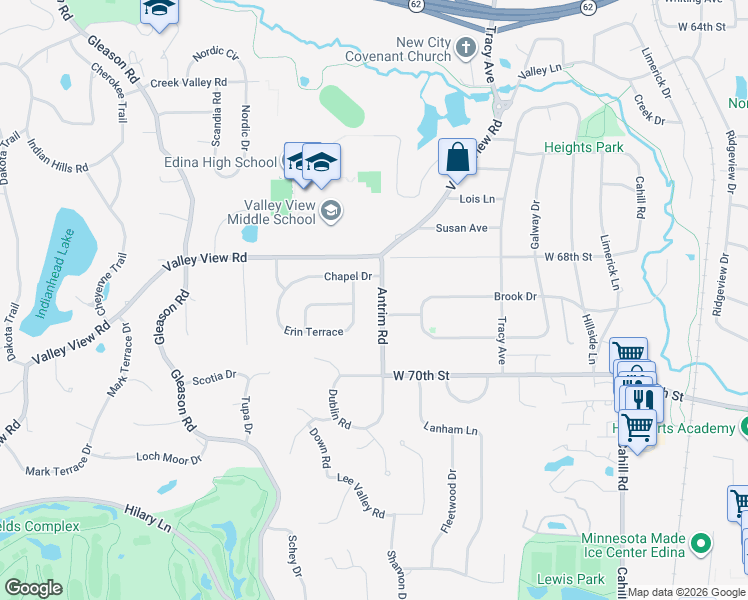 map of restaurants, bars, coffee shops, grocery stores, and more near in Edina