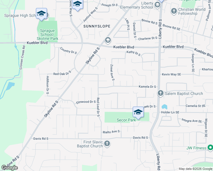 map of restaurants, bars, coffee shops, grocery stores, and more near 1785 Kamela Drive South in Salem