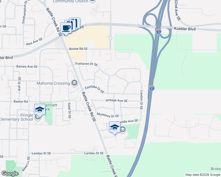 map of restaurants, bars, coffee shops, grocery stores, and more near 2825 Eastlake Drive Southeast in Salem