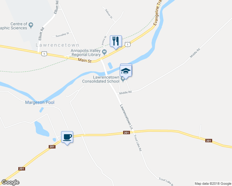 map of restaurants, bars, coffee shops, grocery stores, and more near 53 Lawrencetown Lane in Lawrencetown