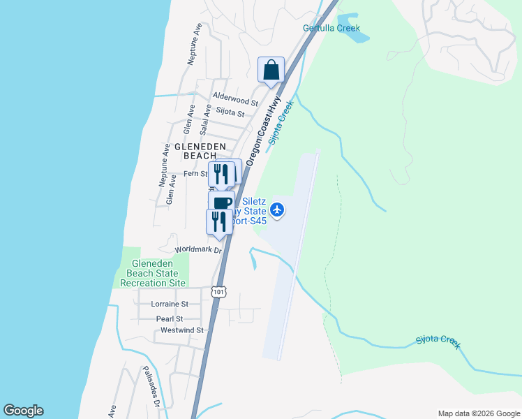 map of restaurants, bars, coffee shops, grocery stores, and more near Tom Robertson Boulevard in Lincoln City