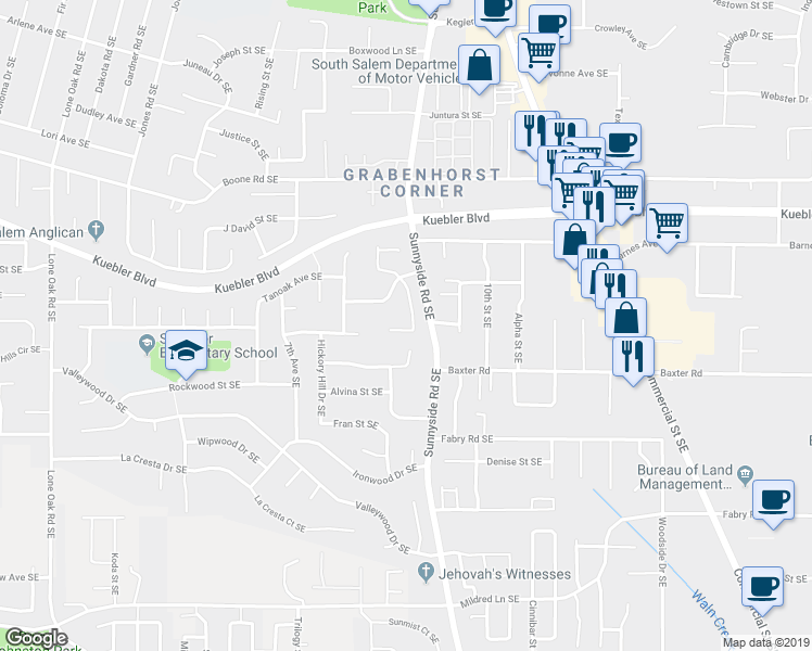 map of restaurants, bars, coffee shops, grocery stores, and more near 880 Carmelcrest Court Southeast in Salem