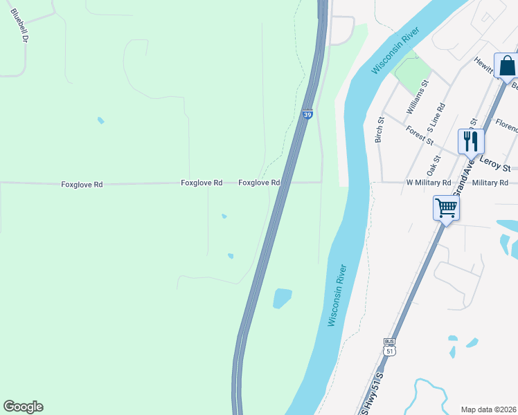map of restaurants, bars, coffee shops, grocery stores, and more near 8504 Buttercup Road in Wausau