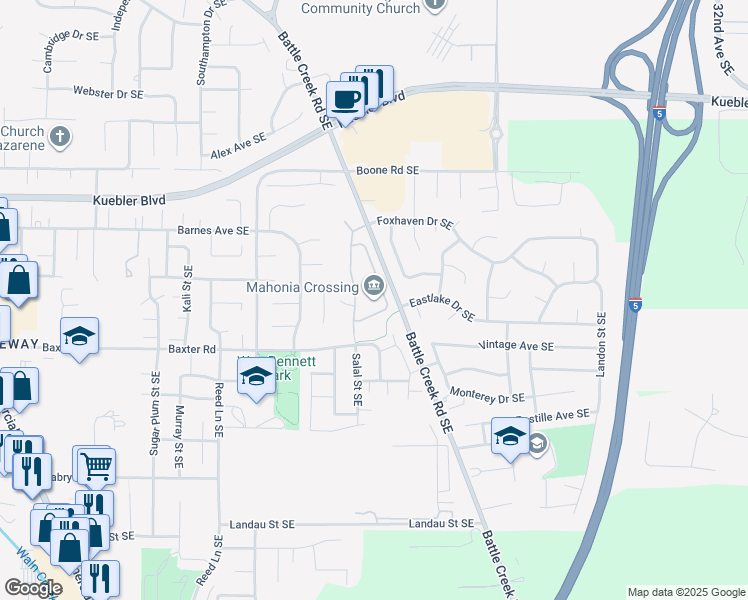 map of restaurants, bars, coffee shops, grocery stores, and more near 5120 Salal Street Southeast in Salem