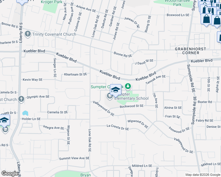 map of restaurants, bars, coffee shops, grocery stores, and more near 490 Wormwood Street Southeast in Salem